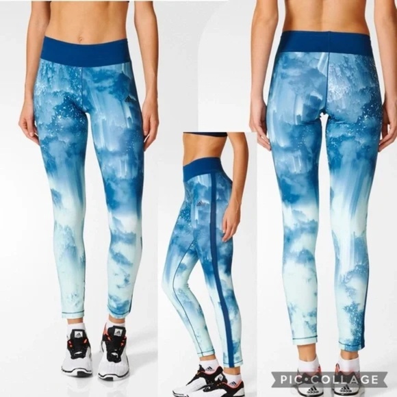 Adidas Climalite Moisture Wicking Capri Gym Blue Abstract Capri Leggings Size S - Picture 1 of 12